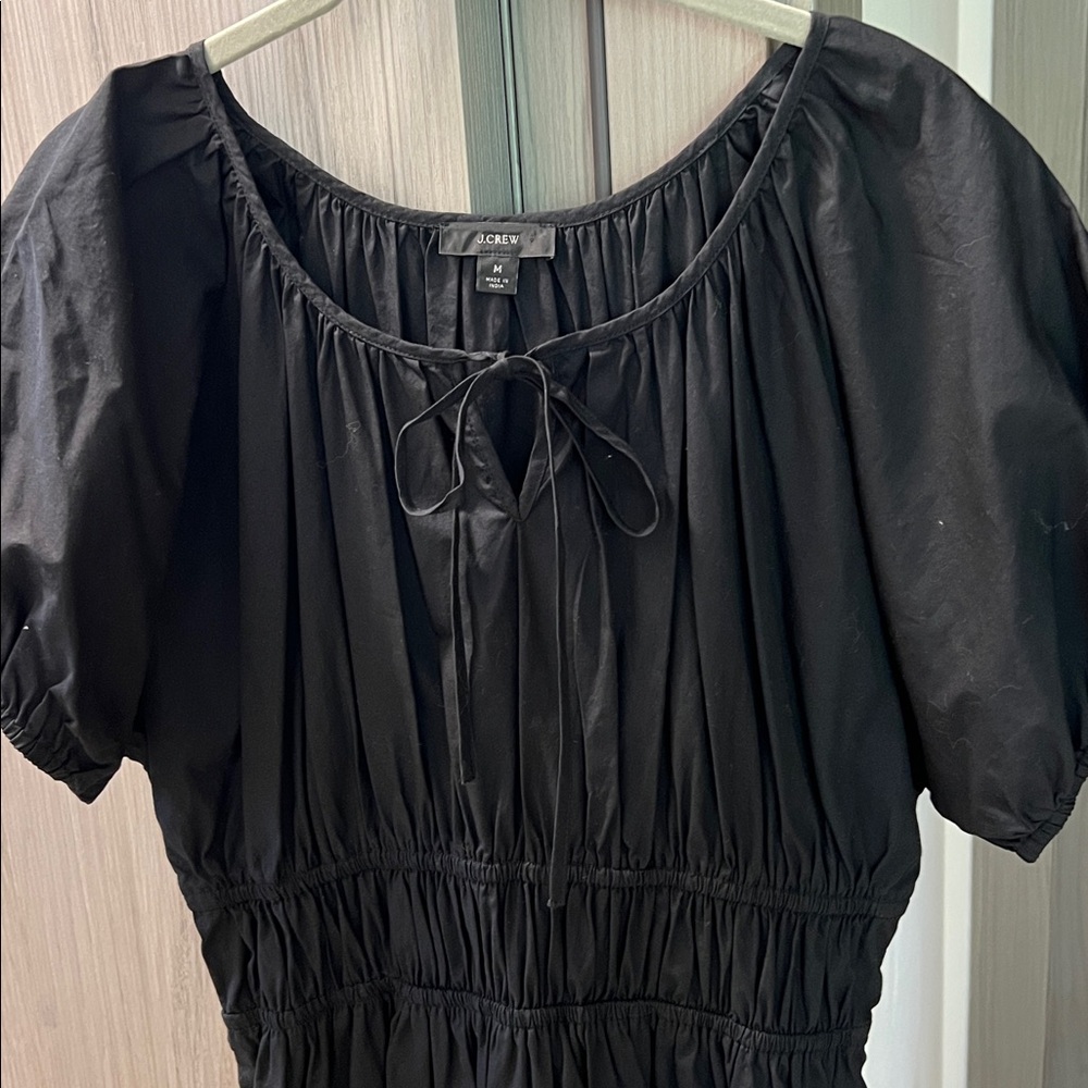 NEW! $118 J. CREW cotton blend black mini dress M peasant - Picture 3 of 10